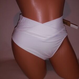 Victoria Secret PINK Swim Bikini Bottom Medium Solid White Crossover Cheeky New